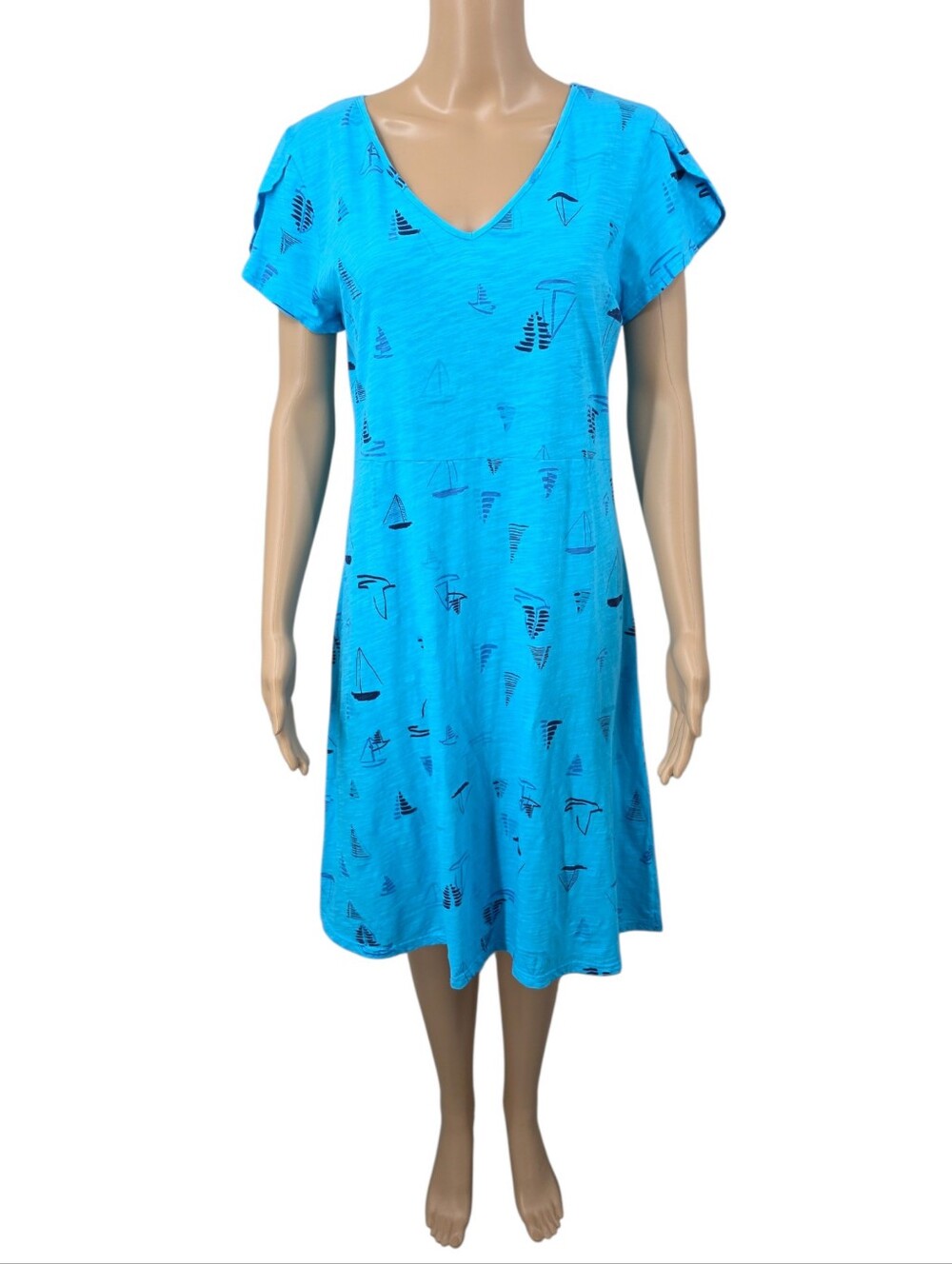 Fresh Produce Cotton Midi Dress Short Flutter Sleeves Harbour Hues Sailboats